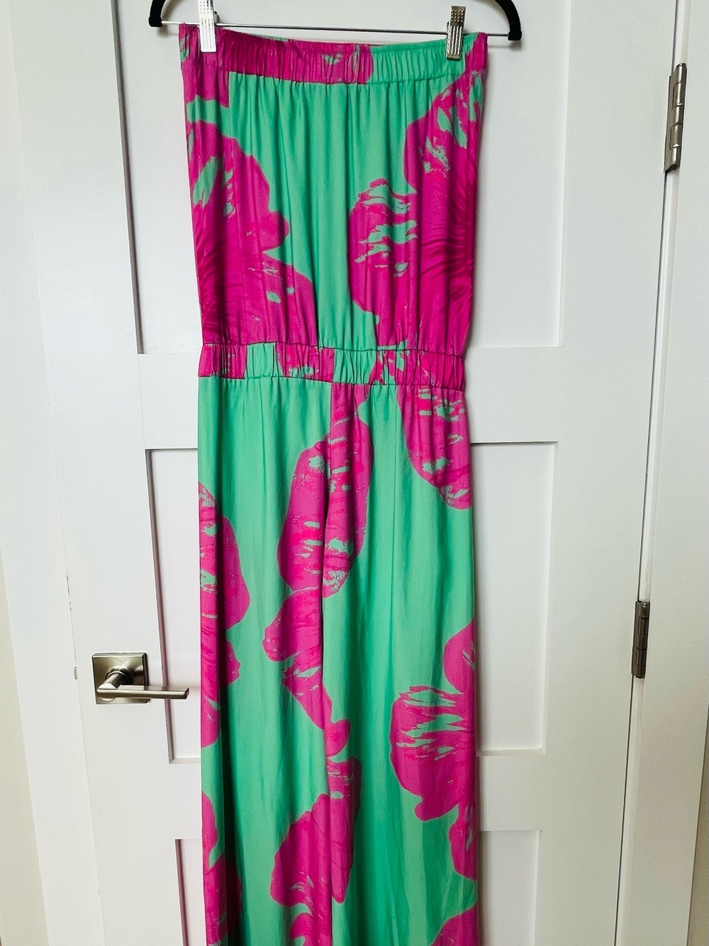 Strapless Floral Maxi Jumpsuit in Magenta Hibiscus XS